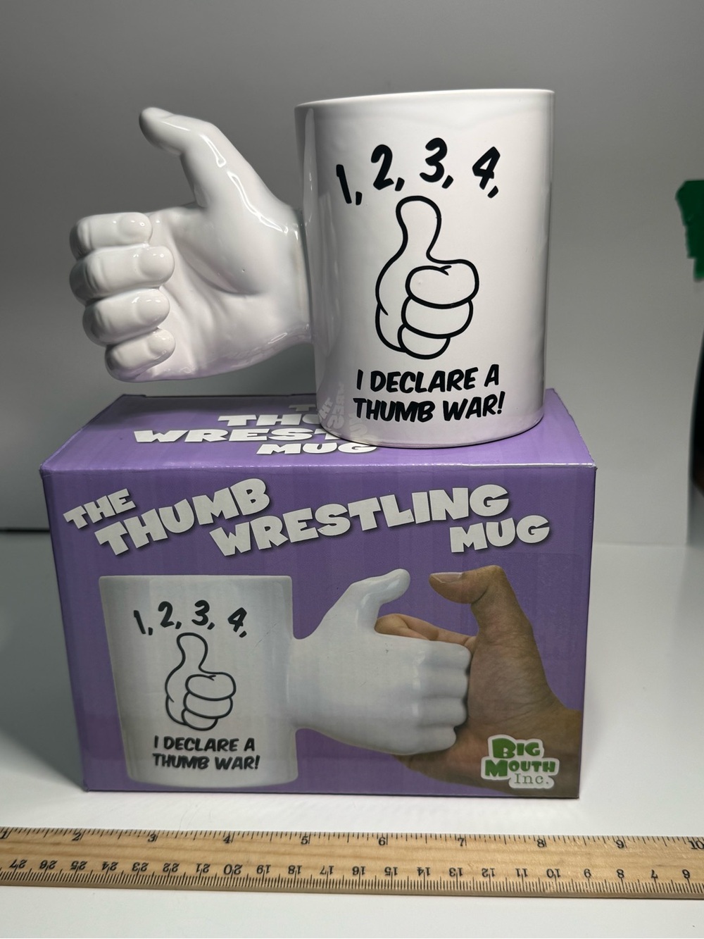 New In Box Thumb Wrestling Mug - White Ceramic "I Declare a Thumb War"